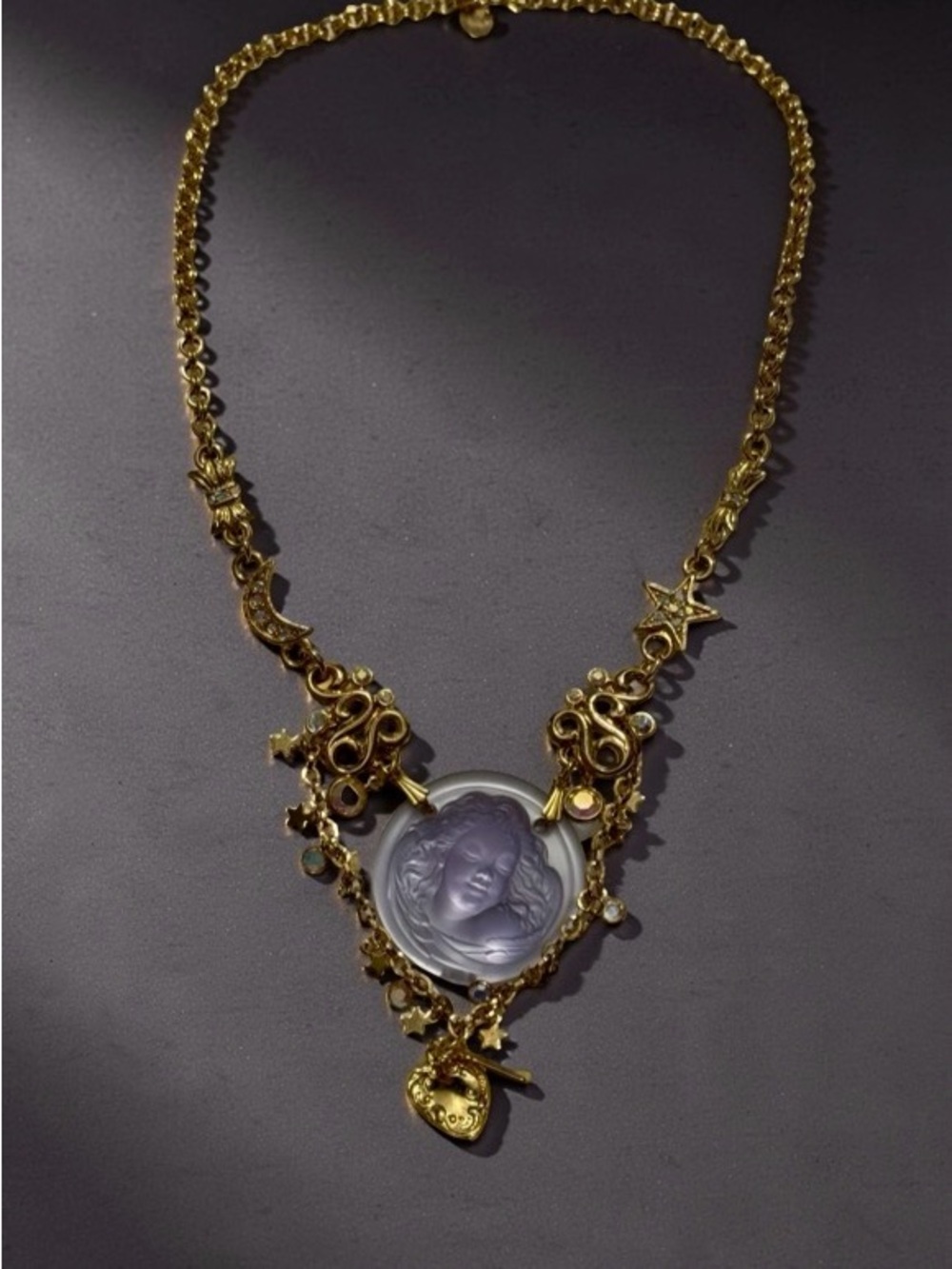 Vintage Signed Kirks Folly Gold-Tone Celestial Cameo Medallion Necklace Earrings - Picture 4 of 8